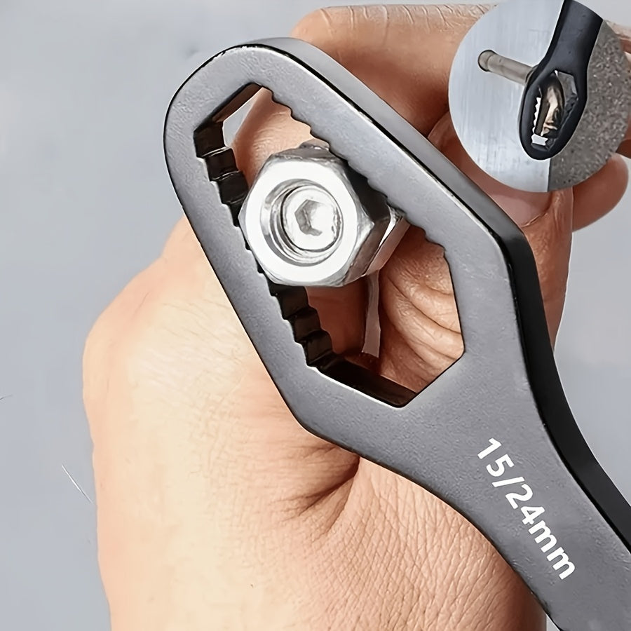 1pc Multifunctional Black Torx Wrench - Adjustable Self-Tightening Double-Head Wrench with 3-17Mm Bore, 5Mm Thick Durable Design And Portable Handle, Suitable for Car Repair And Home Projects
