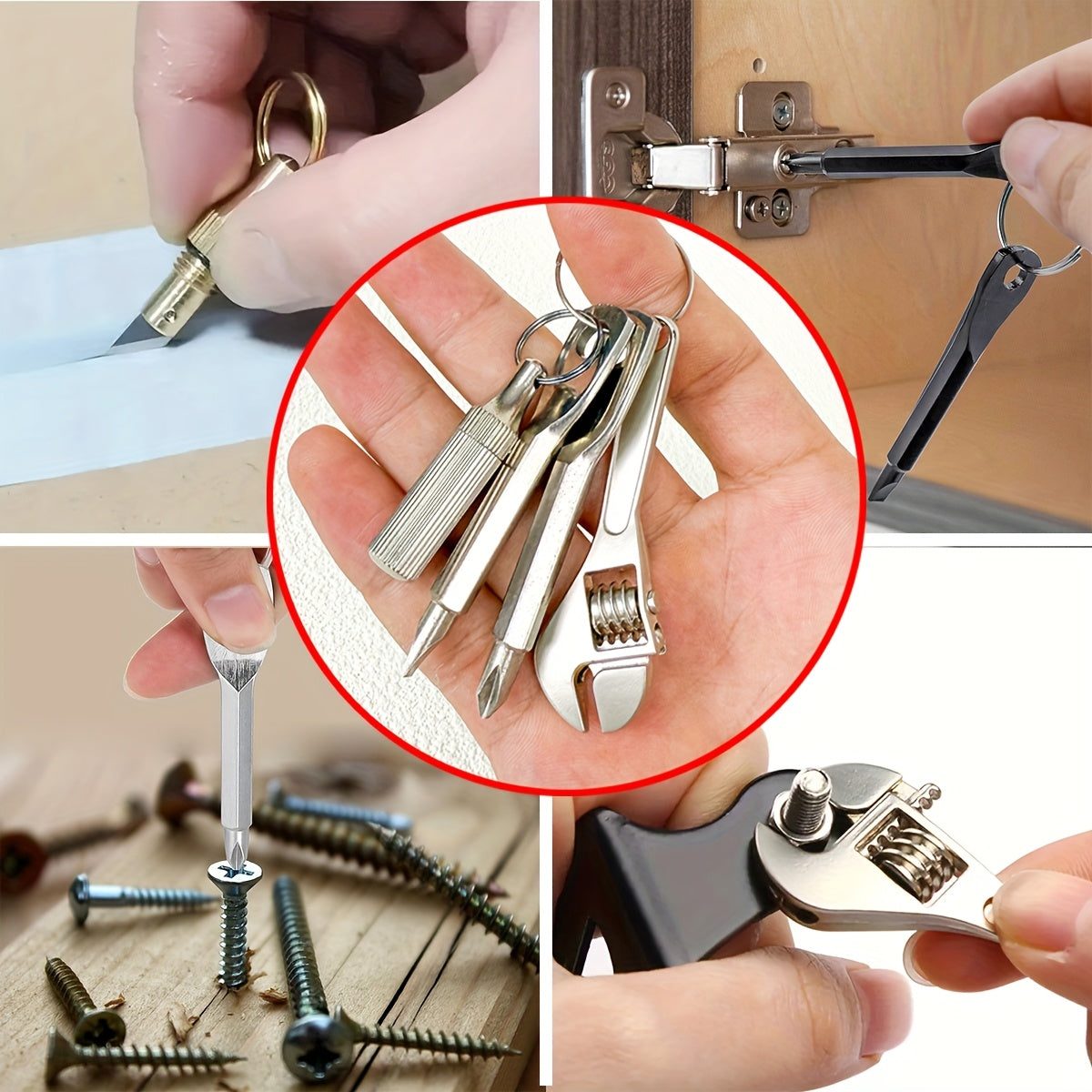 4-in-1 Pocket Mini Tool - EDC Portable Mini Tool - Pocket Metal Knife, Letter Opener - Portable Mini Screwdriver, Mini Wrench - Keychain Portable Function - for Outdoor Hiking Camping Backup Tool - Bicycle, Motorcycle Repair Tool - Home Repair Tool