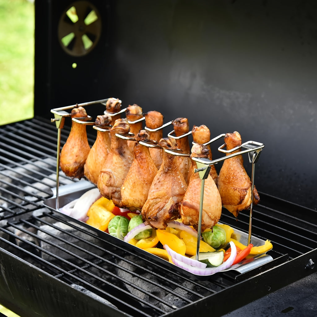 Stainless Steel Chicken Leg & Wing Rack, 14-Slot Foldable Vertical Roaster Stand for BBQ, Smoker & Oven, Easy Storage Kitchen Accessory for Picnics, Camping & Cooking