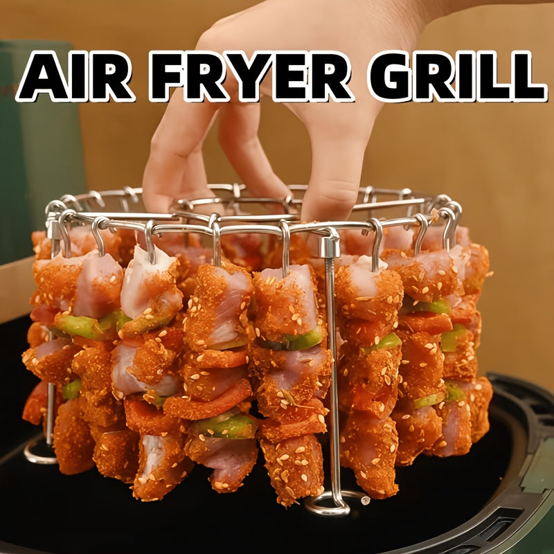 304 Stainless Steel Vertical Grill with 24 Skewers, Designed for 3QT-6QT Air Fryers And Ovens, a Must-Have for Both Kitchen And Outdoor Grilling, Provides Even Heating And Resists Burning, Ideal for Cooking Meat And Vegetables