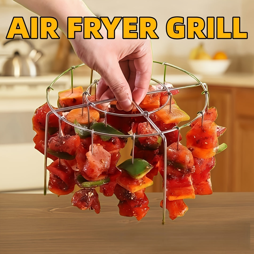 304 Stainless Steel Vertical Grill Rack (1/2pcs Set) with 15/22/24/30/48 Skewers, Fits 3QT-6QT Air Fryers And Ovens, Dedicated Air Fryer Accessory, Essential for Kitchen And Outdoor BBQ, Perfect for Grilling Meat And Vegetables