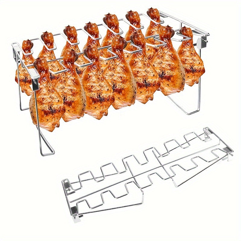 Chicken Leg And Wing Rack for Grill Smoker Oven - Easy to Use 14 Slots Chicken Leg Rack - High Grade Stainless Steel Chicken Wing Rack Chicken Drumstick Holder for Perfect Cook