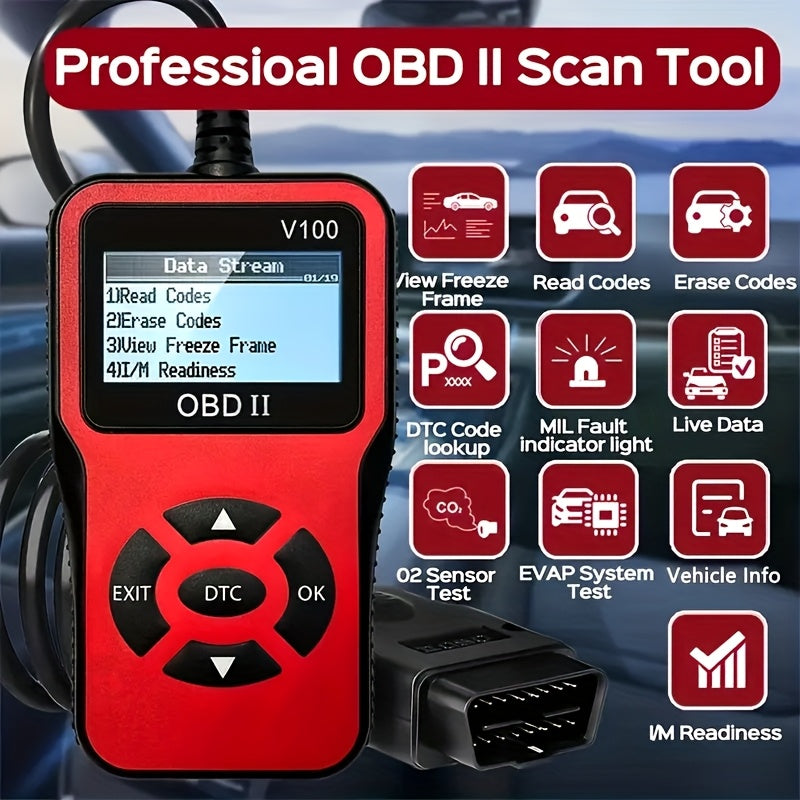 USB Powered OBD2 Car Scanner V100 - Engine Fault Code Reader & Diagnostic Tool - Compatible with All Vehicles Since 1996, Up to 36V, Without Battery