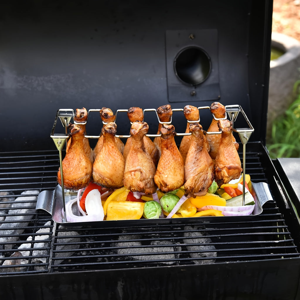 Stainless Steel Chicken Leg & Wing Rack, 14-Slot Foldable Vertical Roaster Stand for BBQ, Smoker & Oven, Easy Storage Kitchen Accessory for Picnics, Camping & Cooking