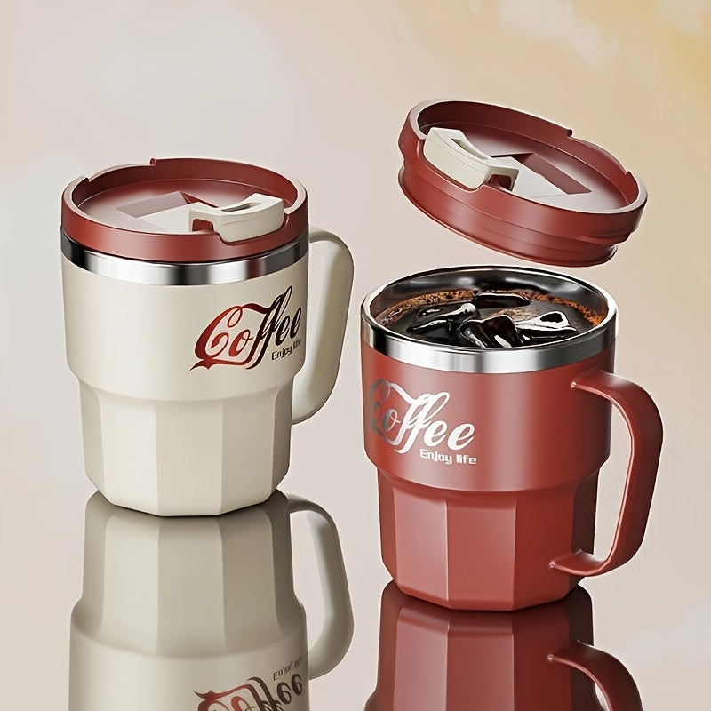 Double Insulated Stainless 'Coffee' Stylish Mug with Lid - Reusable Cup, & Color Options, Dishwasher Travel-Friendly for Coffee & Tea - Perfect Gift for Holidays, Office, Camping (Ideal for hot
