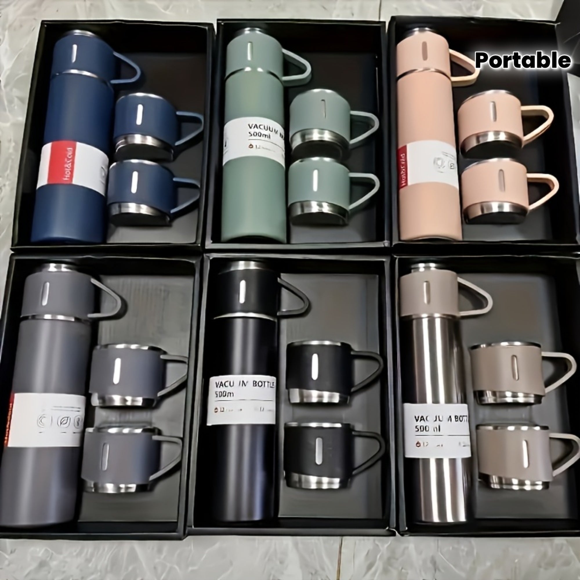 4pcs Including 3 Small Cups+1 Water Cup, Insulated Cup Set, Stainless Steel Bottle 500ml/ 16.9oz Insulated, Perfect for Hot and Cold Drinks, Perfect for Business and School Three Lid Portable Fashion Spot Business Event Gift Set Stainless