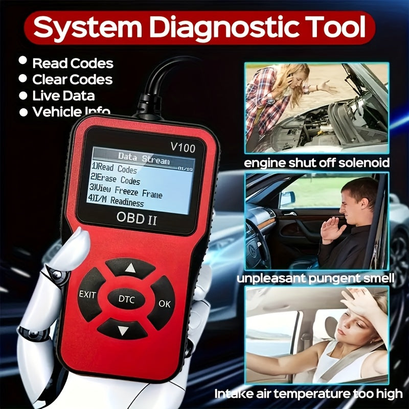 USB Powered OBD2 Car Scanner V100 - Engine Fault Code Reader & Diagnostic Tool - Compatible with All Vehicles Since 1996, Up to 36V, Without Battery