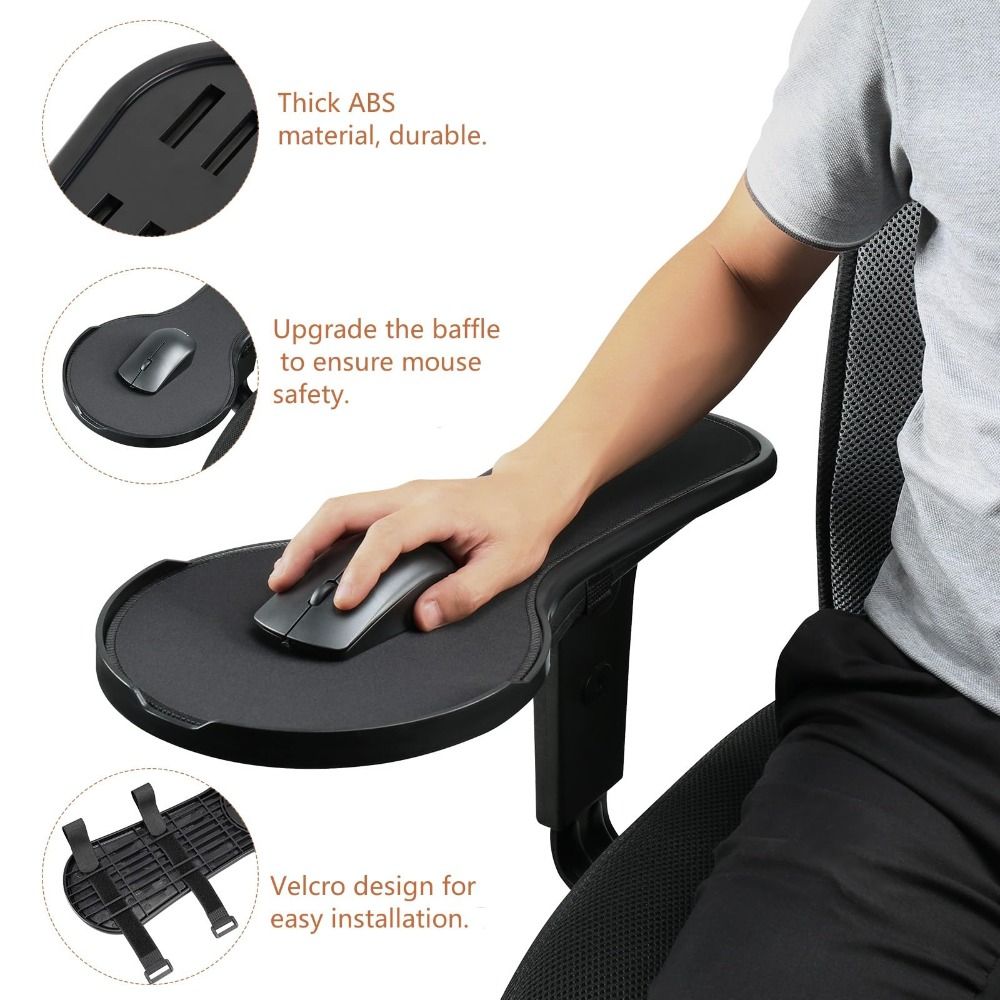 Chair Armrest Mouse Pad with Mouse Stopper. Ergonomic Mouse Extension Platform Tray. Black Adjustable Armrest. Perfect for Home Office Use