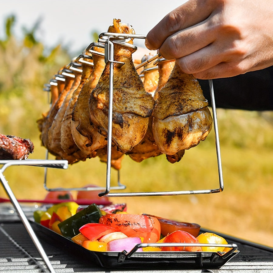 Chicken Leg Rack, Roasting Tray, Meat Grilling Net, Stainless Steel Barbecue Tray