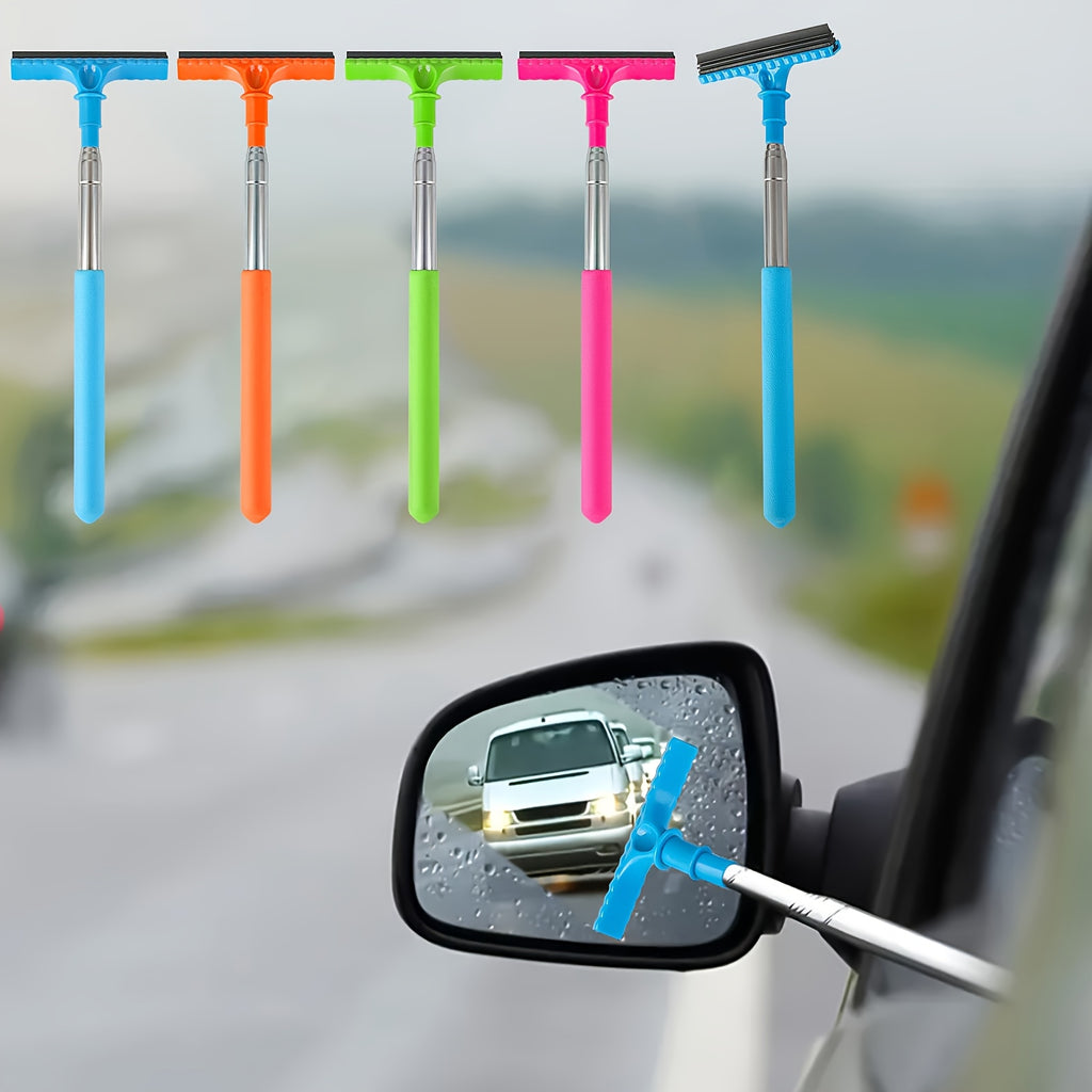 1pc Handheld Telescopic Car Brush, Portable Rearview Mirror Squeegee, Car Glass Cleaner, Rain & Frost Remover, Dual-Side Scraper with Soft Blade Won't Scratch Glass, Adjustable Length for Windshield Side Window & Sunroof, Practical Car Cleaning Tool