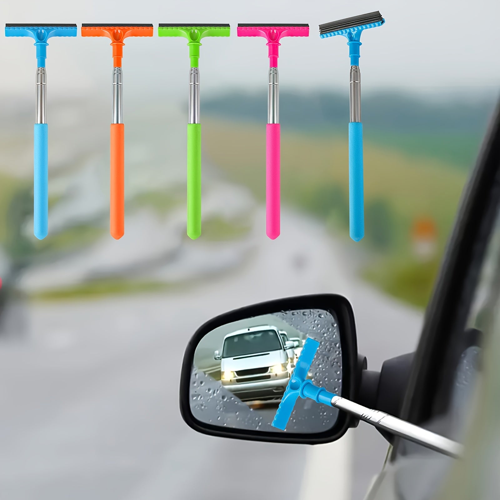 1pc Handheld Telescopic Car Brush, Portable Rearview Mirror Squeegee, Car Glass Cleaner, Rain & Frost Remover, Dual-Side Scraper with Soft Blade Won't Scratch Glass, Adjustable Length for Windshield Side Window & Sunroof, Practical Car Cleaning Tool