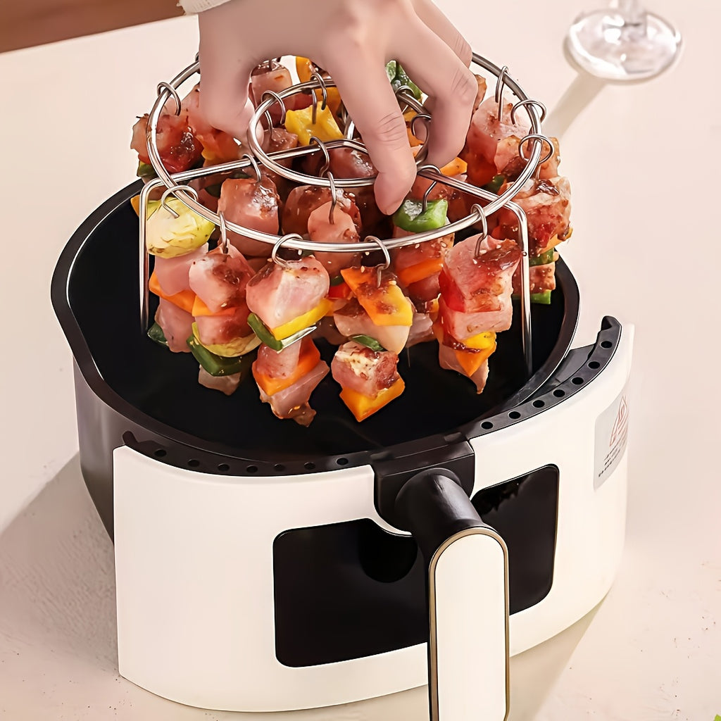 304 Stainless Steel Vertical Grill with 24 Skewers, Designed for 3QT-6QT Air Fryers And Ovens, a Must-Have for Both Kitchen And Outdoor Grilling, Provides Even Heating And Resists Burning, Ideal for Cooking Meat And Vegetables