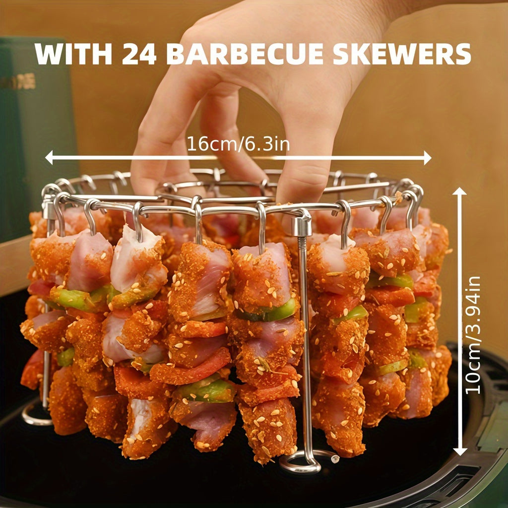 304 Stainless Steel Vertical Grill Rack (1/2pcs Set) with 15/22/24/30/48 Skewers, Fits 3QT-6QT Air Fryers And Ovens, Dedicated Air Fryer Accessory, Essential for Kitchen And Outdoor BBQ, Perfect for Grilling Meat And Vegetables
