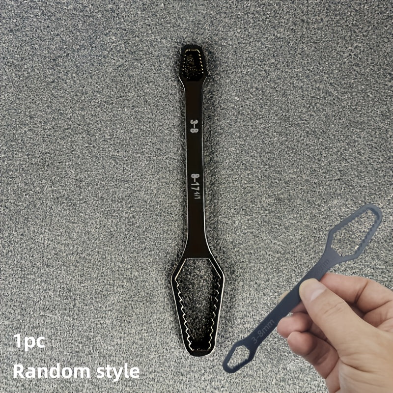 1pc Multifunctional Black Torx Wrench - Adjustable Self-Tightening Double-Head Wrench with 3-17Mm Bore, 5Mm Thick Durable Design And Portable Handle, Suitable for Car Repair And Home Projects